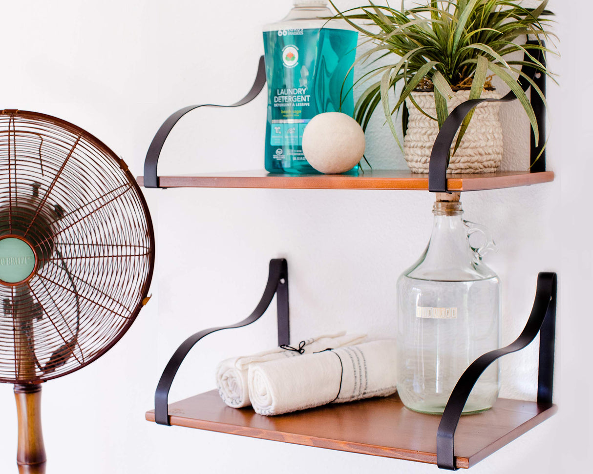 Floating Wall Shelves with Brackets, Solid Wood, Rustic Wall Mounted Large Shelving