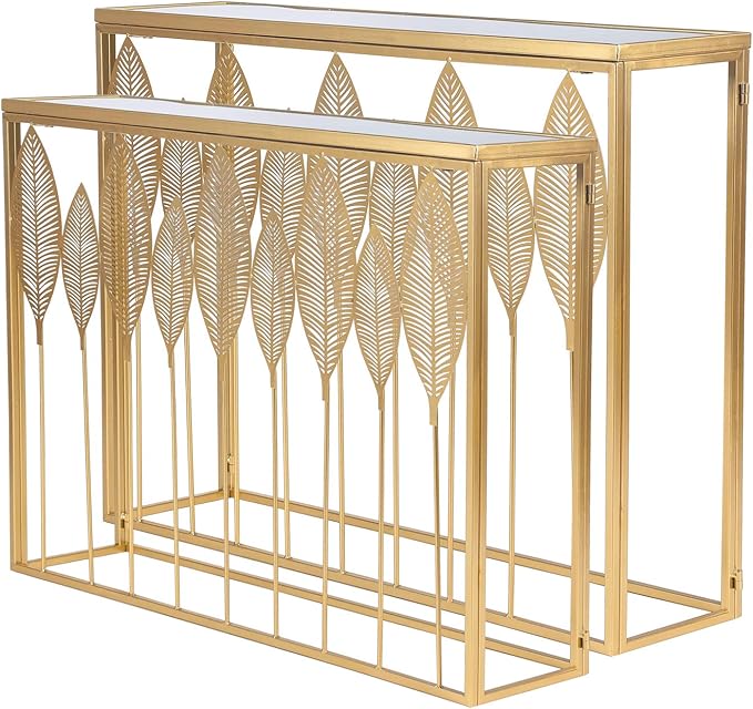 Set of 2 Side, Decorative Round Metal Accent End Nightstands, Coffee Plant Stand