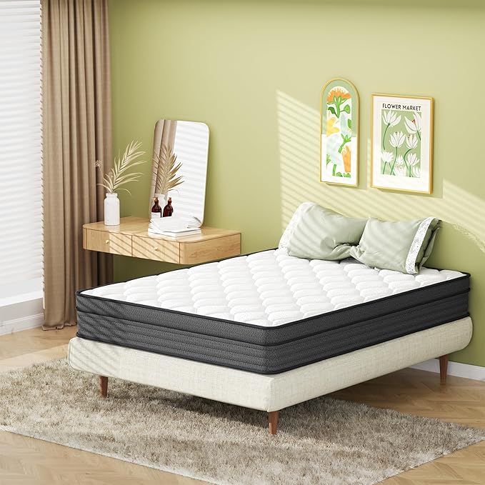 Queen Mattress, 12 Inch Gel Memory Foam Hybrid Mattress, Pocket Spring Mattress in a Box for Motion Isolation