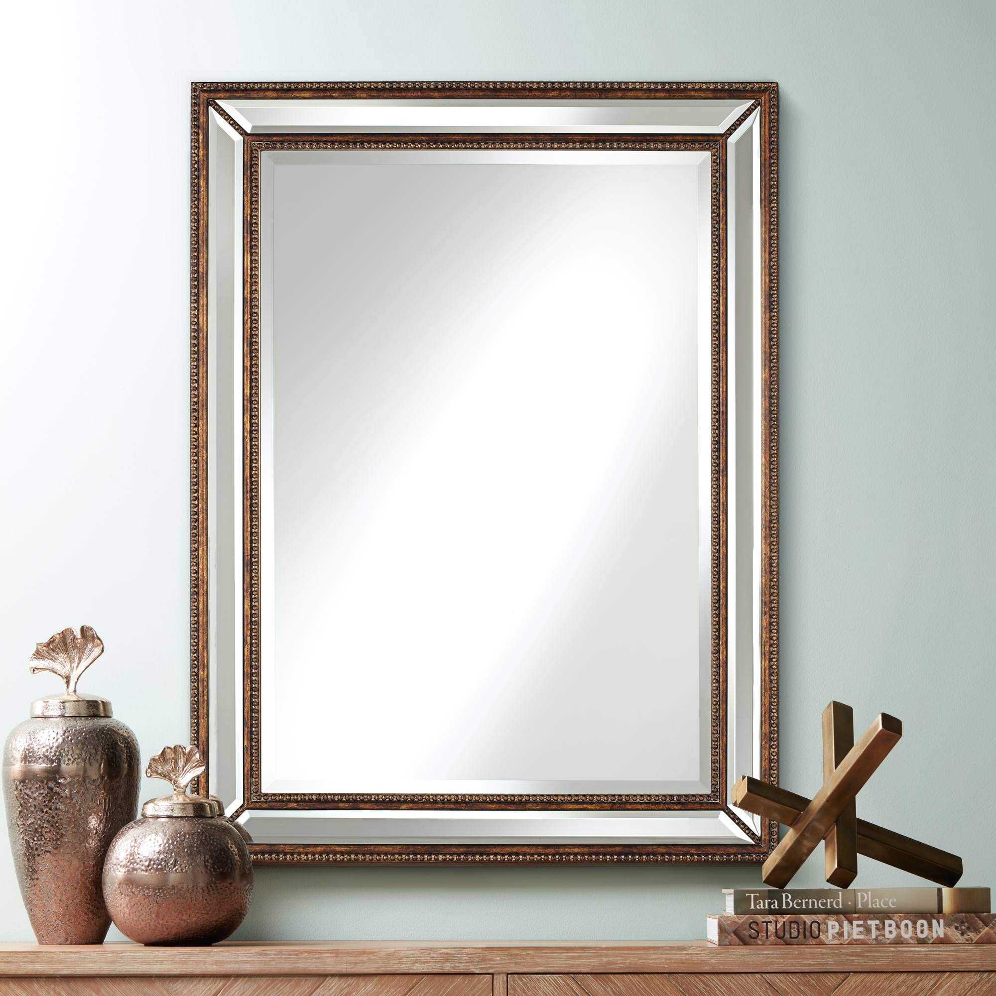 Palais Rectangular Vanity Decorative Wall Mirror Vintage Rustic Mottled Bronze Brown