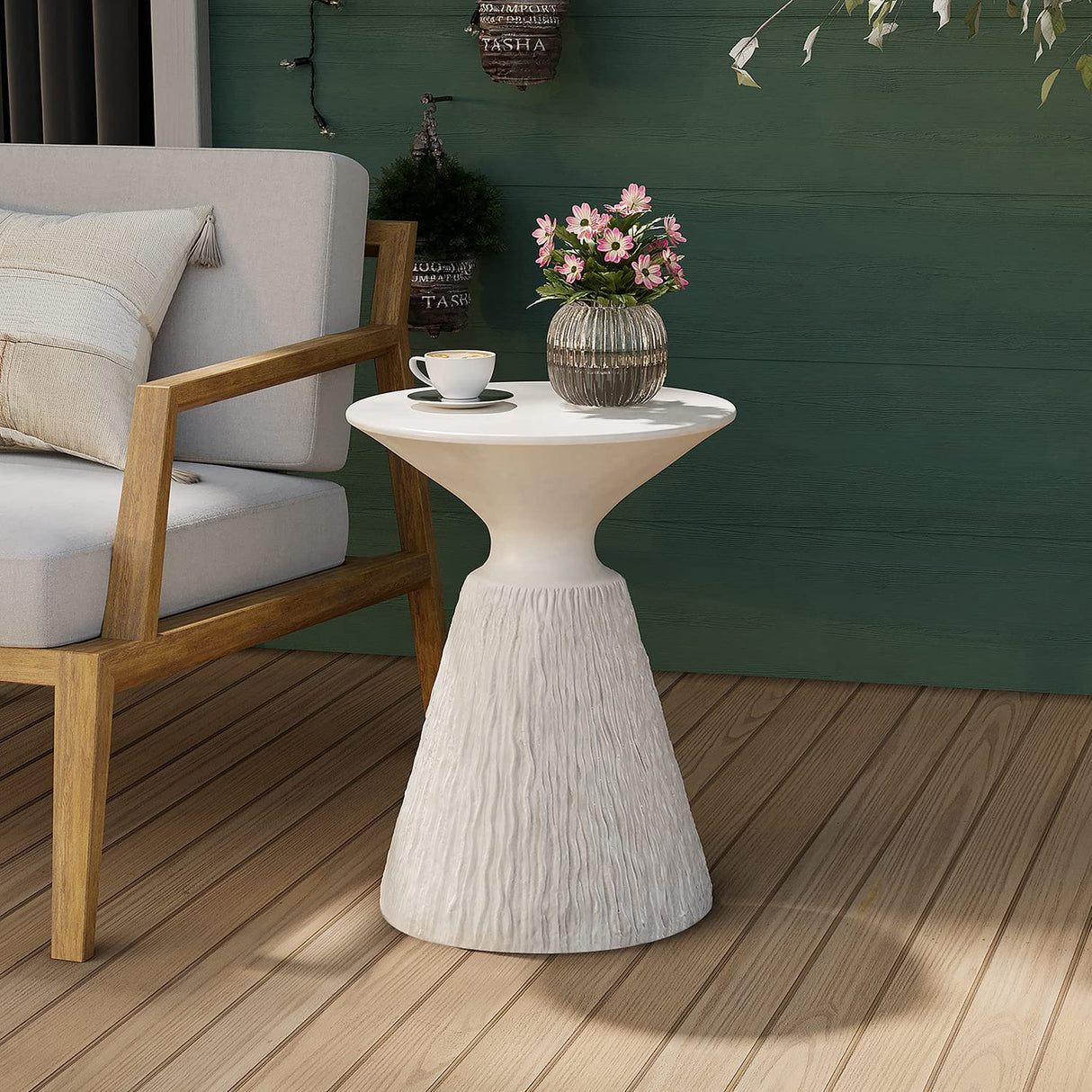 Outdoor Side Table, Mushroom Shaped MgO Accent Table, Lightweight Patio End Table