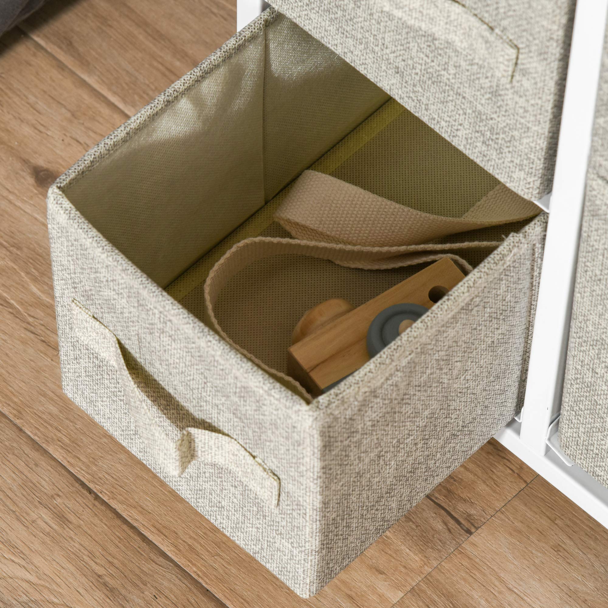 Dresser Storage Tower Cabinet Organizer Unit, Easy Pull Fabric Bins with Metal Frame