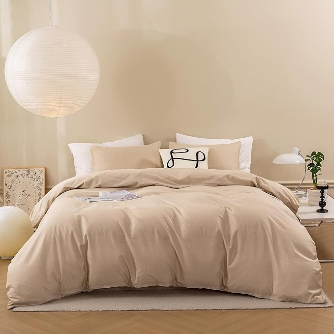 Duvet Cover King Size - Linen Feel Textured Organic Natural 100% Washed Cotton