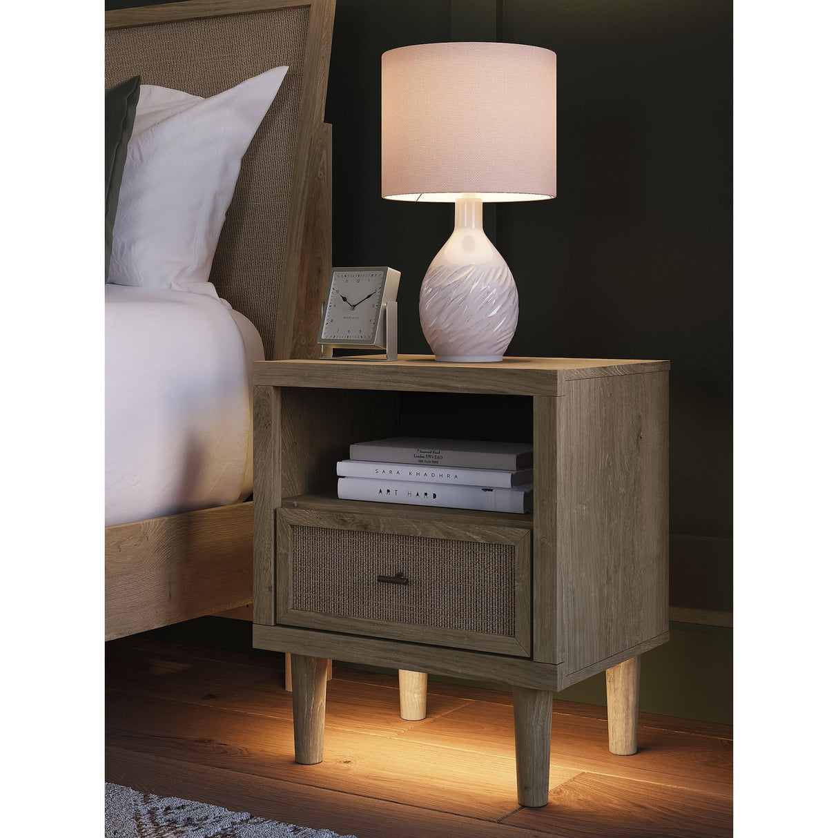 Cielden Farmhouse 1 Drawer Nightstand with Open Shelf, LED Lights, Wireless Charging