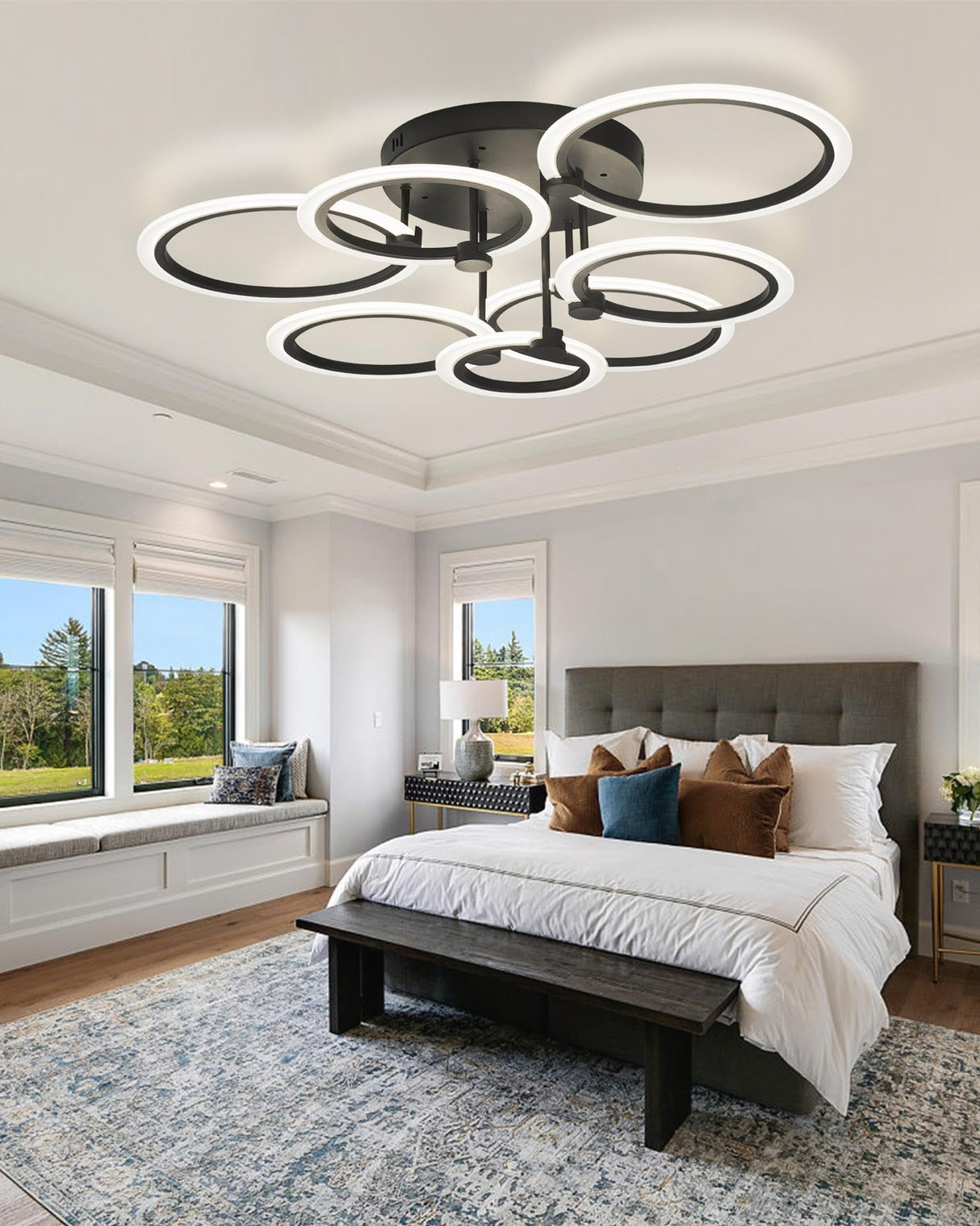 Modern LED Ceiling Light 7 Rings Dimmable Ceiling Light Fixtures
