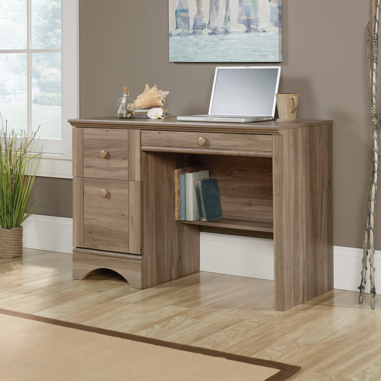 Harbor View Computer Desk, Salt Oak finish
