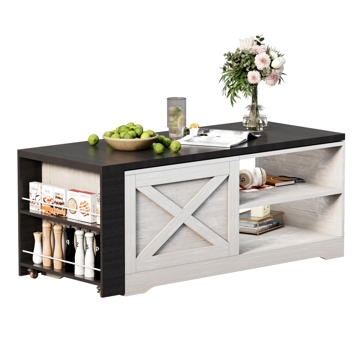 Extendable Coffee Table with Charging Station,Reversible Living Room Table