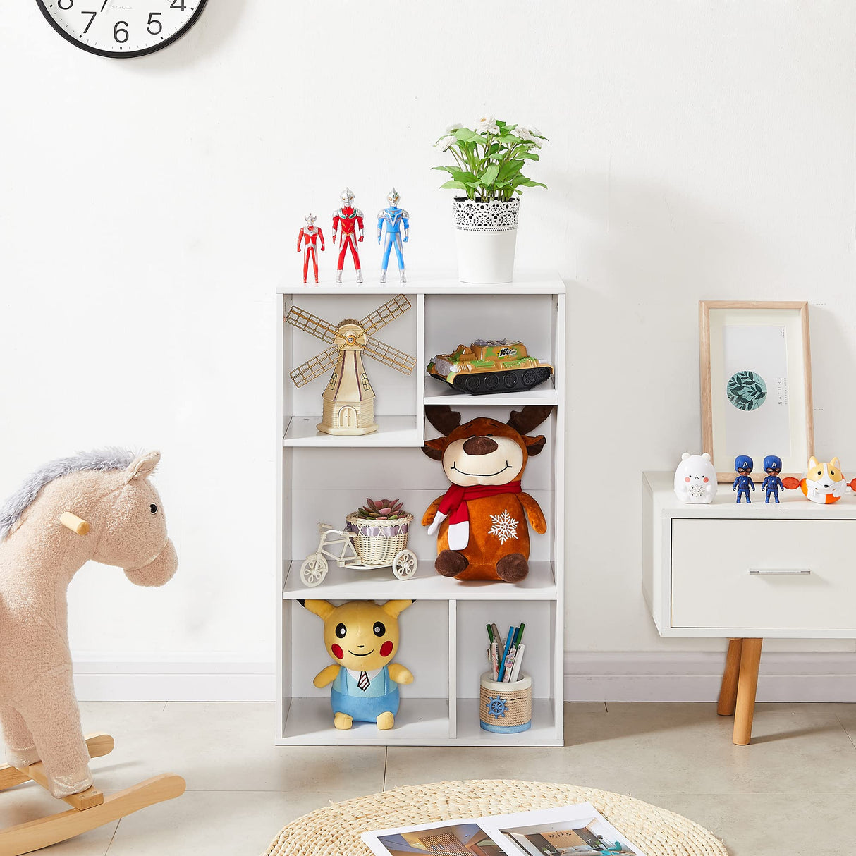 Small White Bookshelf, 5 Cube Shelf, Fits Tallest Hardcovers, Horizontal Available, Storage Organzier for Home Office, Pearl White