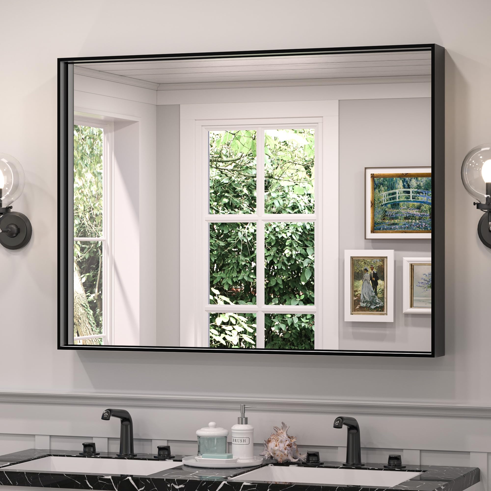 Bathroom Mirror for Over Sink Black Rectangle Metal Framed Bathroom