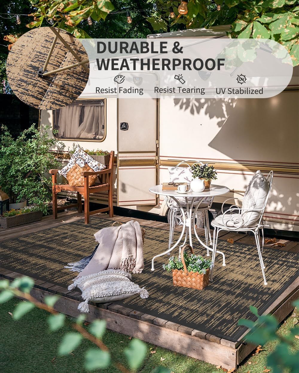 Outdoor Rug Waterproof 8x10 ft Outdoor Carpet Patio Rug Mat Reversible RV Camping