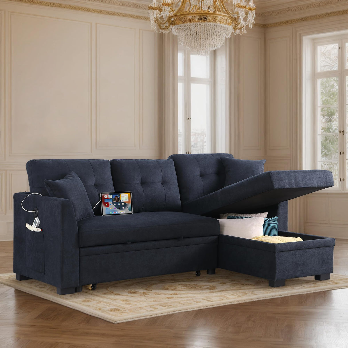 Reversible Sleeper Sectional Sofa Couch Convertible Sleeper Sofa&Couches Bed