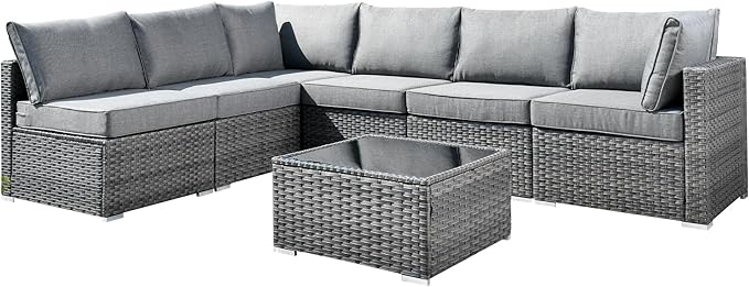 7-Piece Outdoor Wicker Patio Furniture Set, Outside Sectional Sofa Set with Cushions