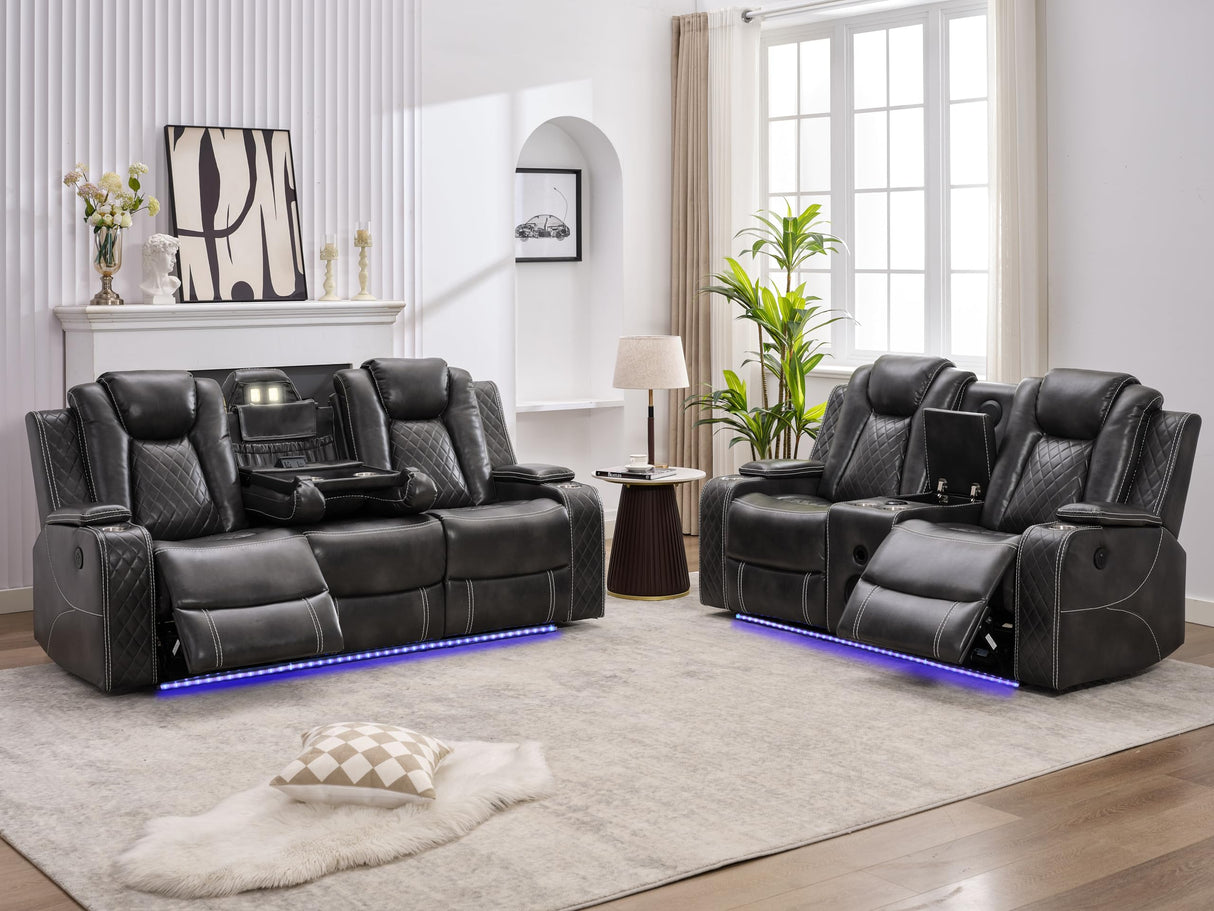 Power Recliner Sofa Set with Bass Speaker for Living Room