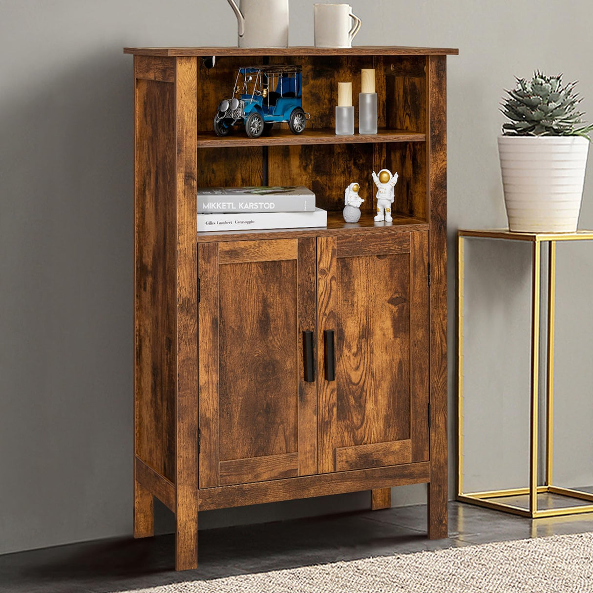 Storage Cabinet with Adjustable Shelves, Retro Floor Storage Cabinet