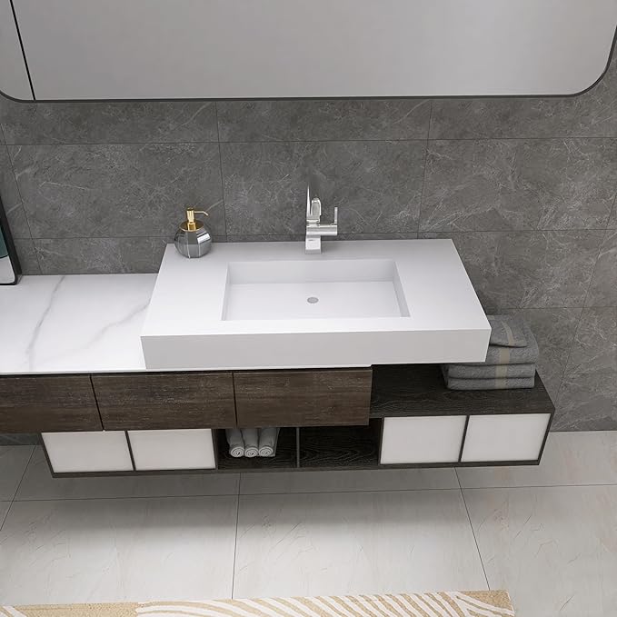 47 inch Wall Mount Floating Vanity with Sink Bathroom Vessel Sink Rectangle Modern