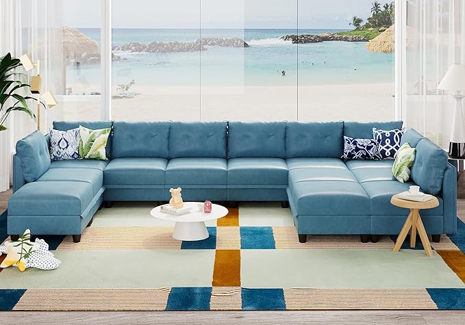 Modular U-Shaped Cognac Sectional Sofa with Storage