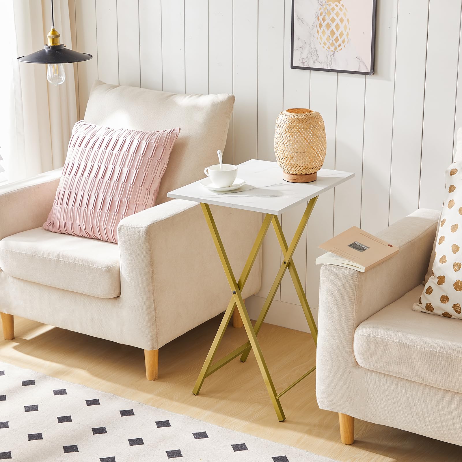 Folding TV Tray Tables, Set of 4 TV Trays with Storage Rack, Industrial Side Table for Eating at Couch,