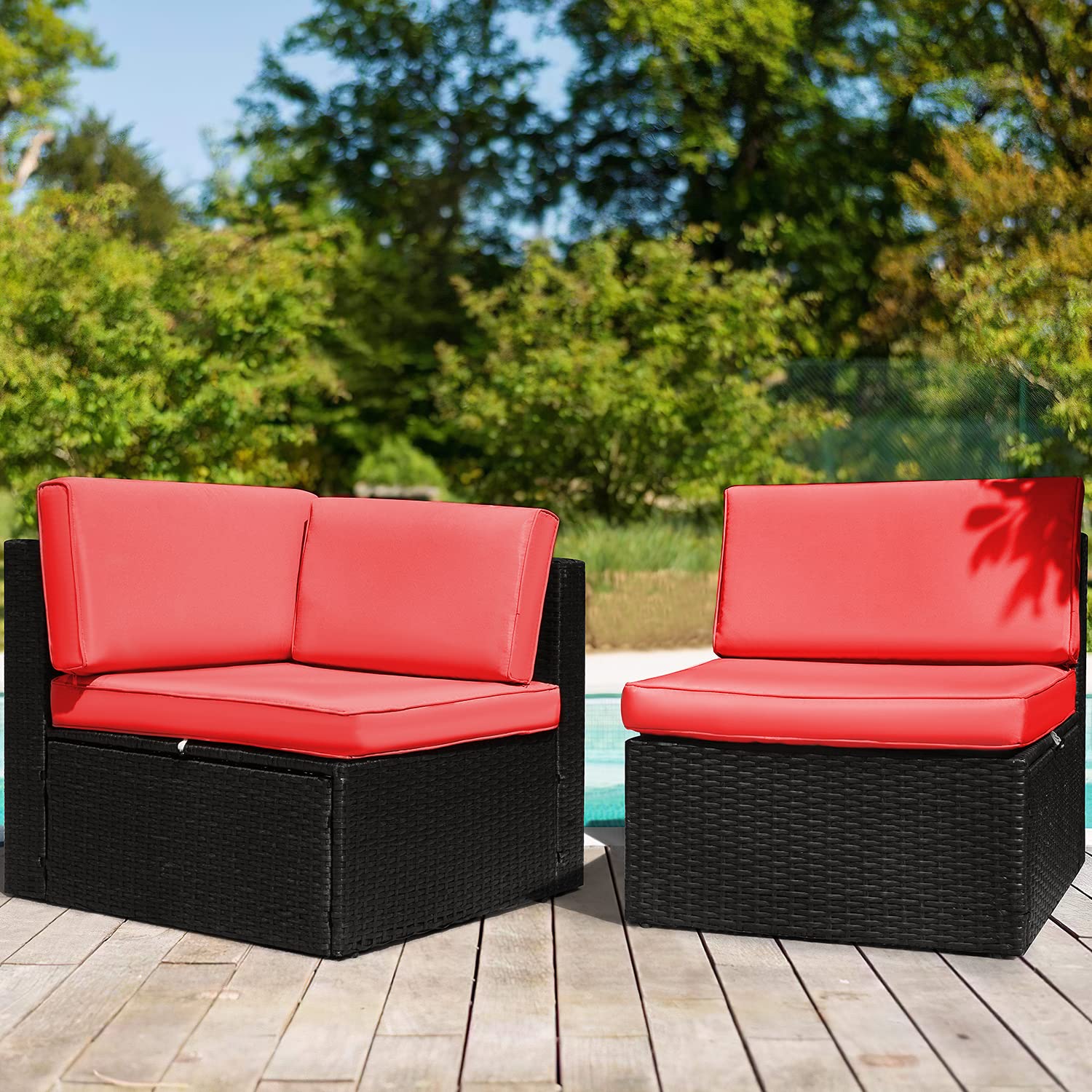 2 Pieces Patio Furniture Set Outdoor Loveseat All Weather PE Rattan Sofa Chair