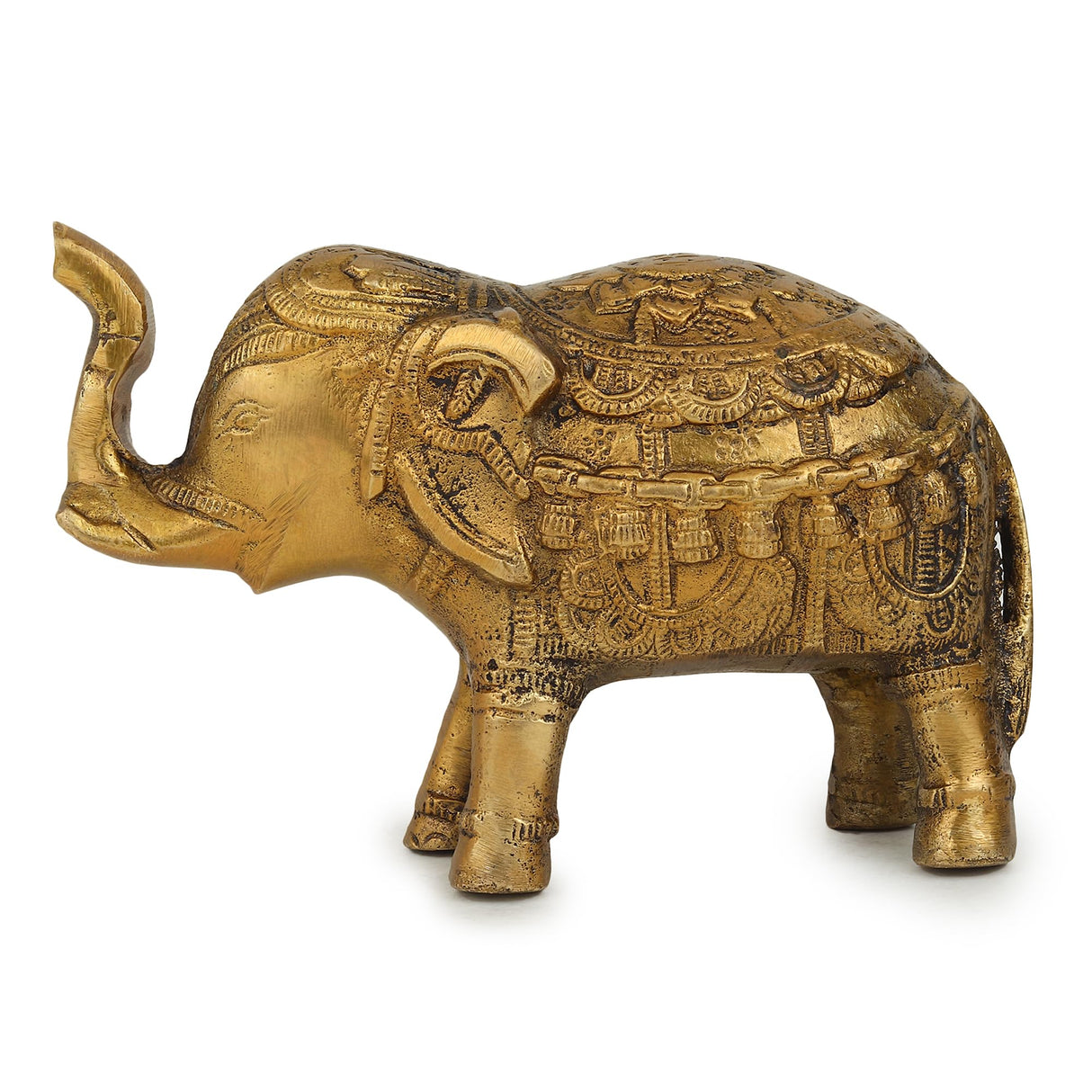 Nams Intenational Indian Handicraft Brass Elephant Showpiece Figurine Home Office Table Decorative Statue (Size: 15 x 10.5 x 5.5 cm)