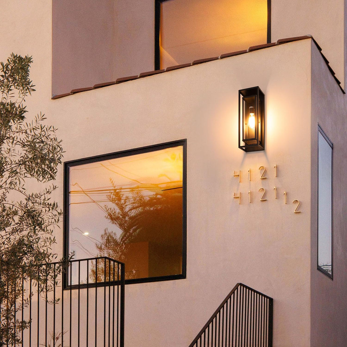 18" Dusk to Dawn Outdoor Wall Sconce 1 Light in Matte Black Rectangular Metal Frame