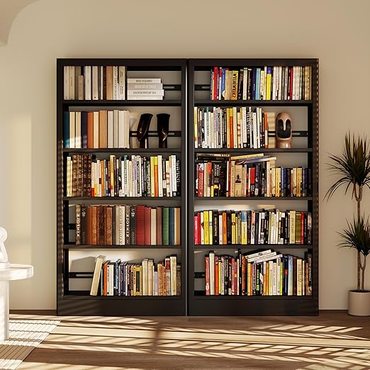 71" Metal Bookshelf,5 Tier Library Bookcase with Adjustable Shelves