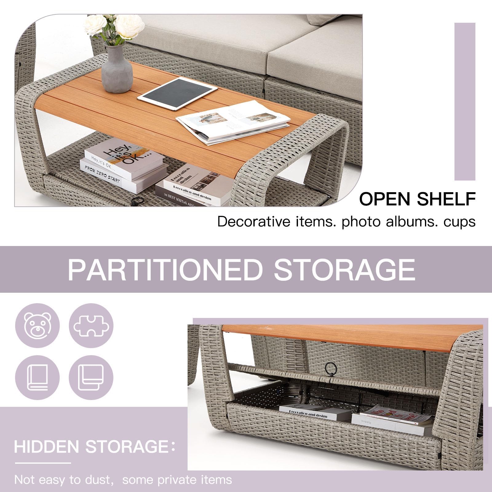 6 Piece Patio Furniture Set, Outdoor Sectional Conversation Rattan Sofa Set