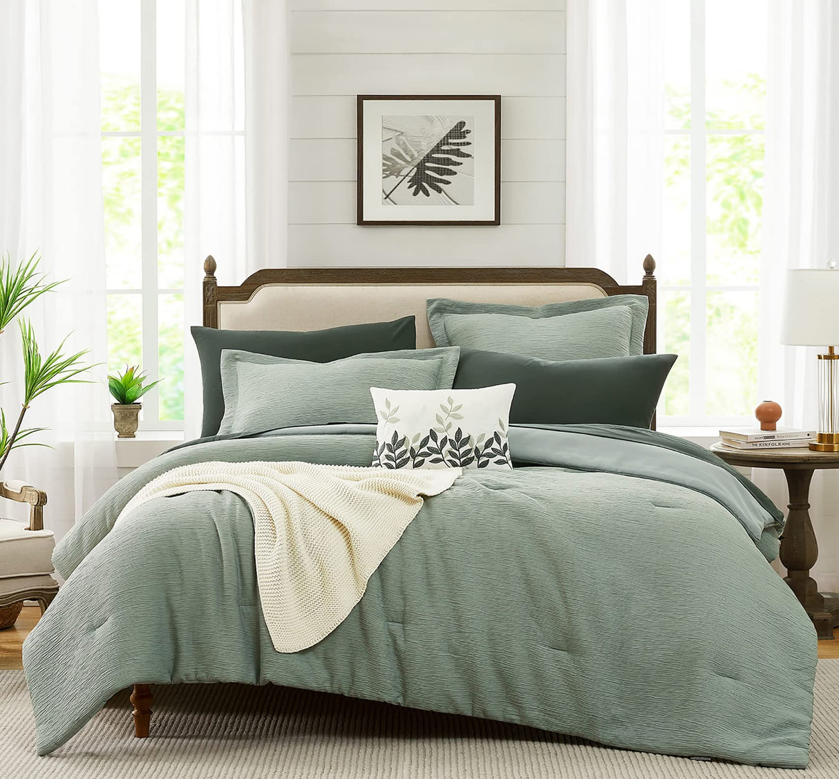 Sage Green Comforter Set, Textured Design Twin Comforter Set, All Season