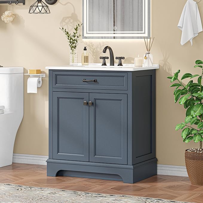 30" Bathroom Vanity with Ceramic Sink Combo, Modern Freestanding Bathroom Vanities