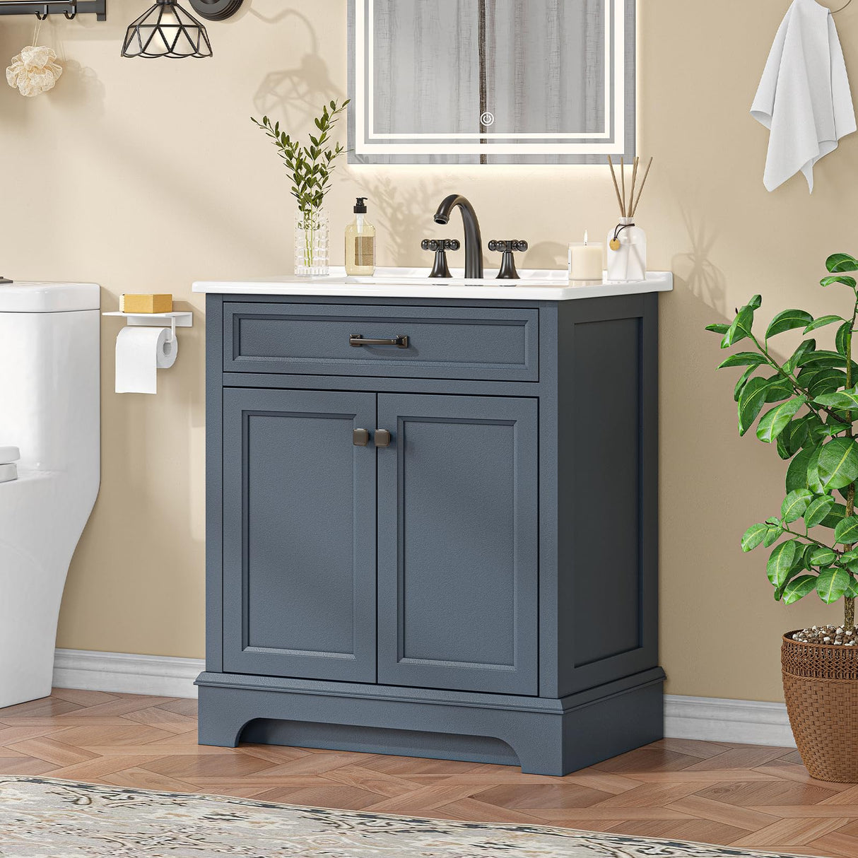 30" Bathroom Vanity with Ceramic Sink Combo, Modern Freestanding Bathroom Vanities