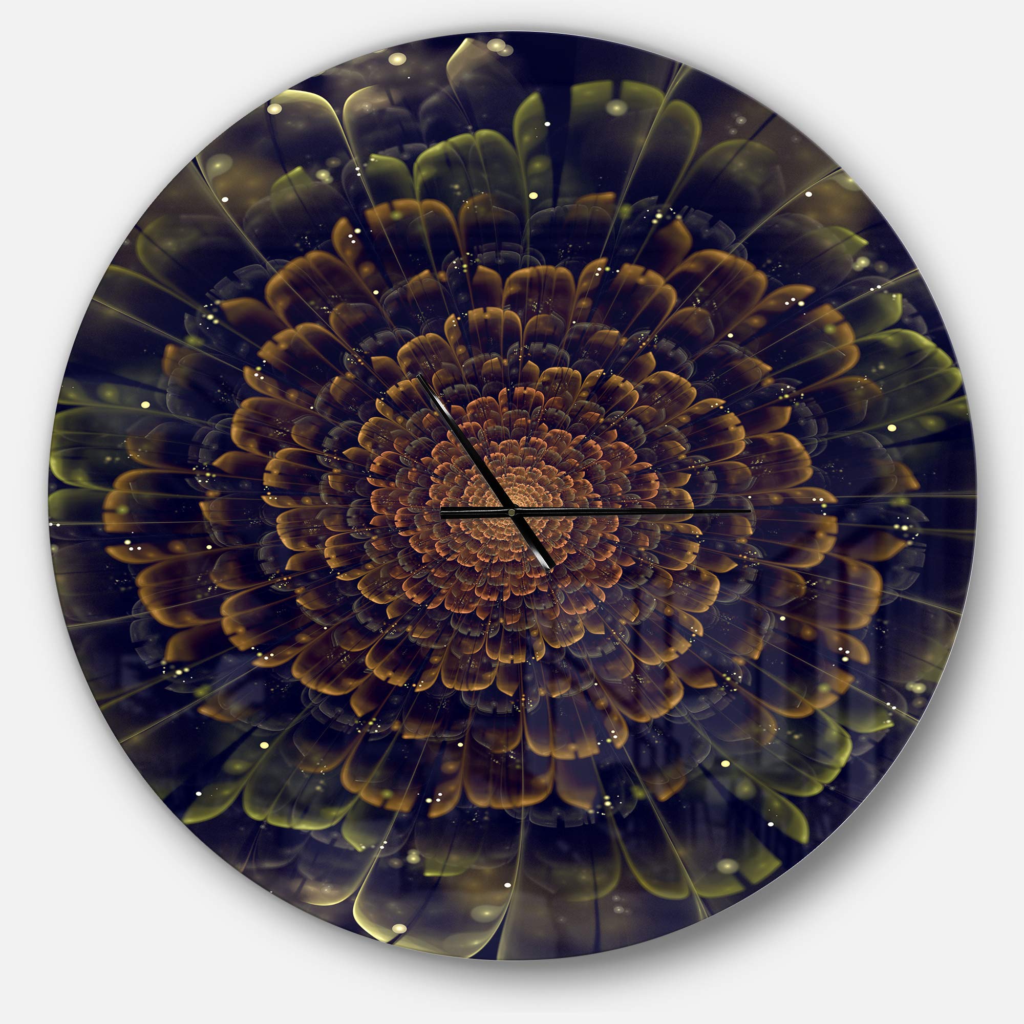 'Orange Fractal Flower with Green' Oversized Modern Metal Clock Large