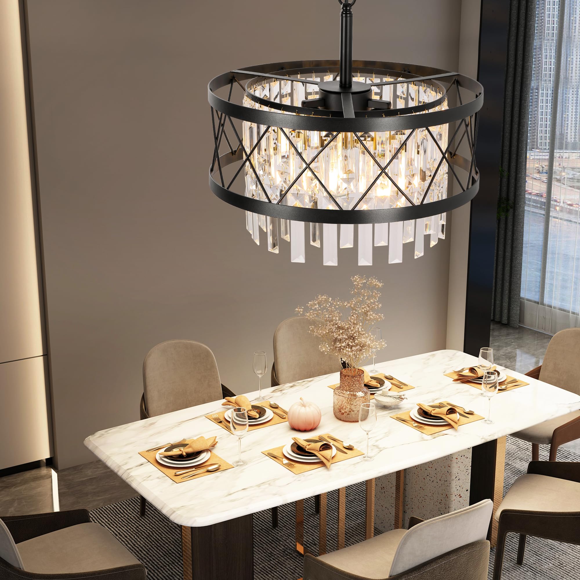 Crystal Chandelier for Bedrooms, 16'' Small Farmhouse Chandelier, Crystal Ceiling Light