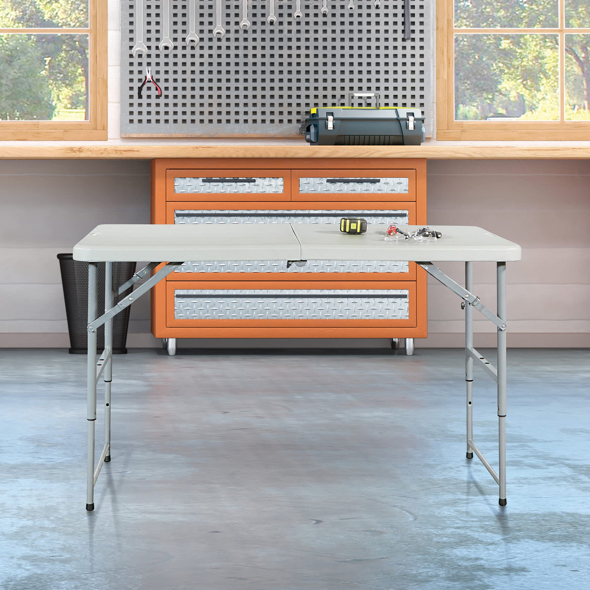 Resin Multipurpose Rectangle Table, 4-Feet Long, Height Adjustable