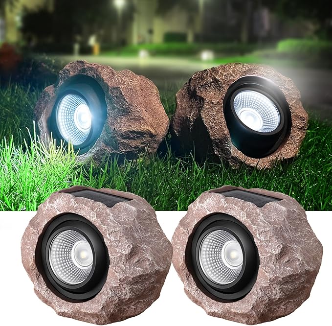 Solar Rock Lights Outdoor, 4 Pack Super Bright Solar Spot Lights Outdoor IP65