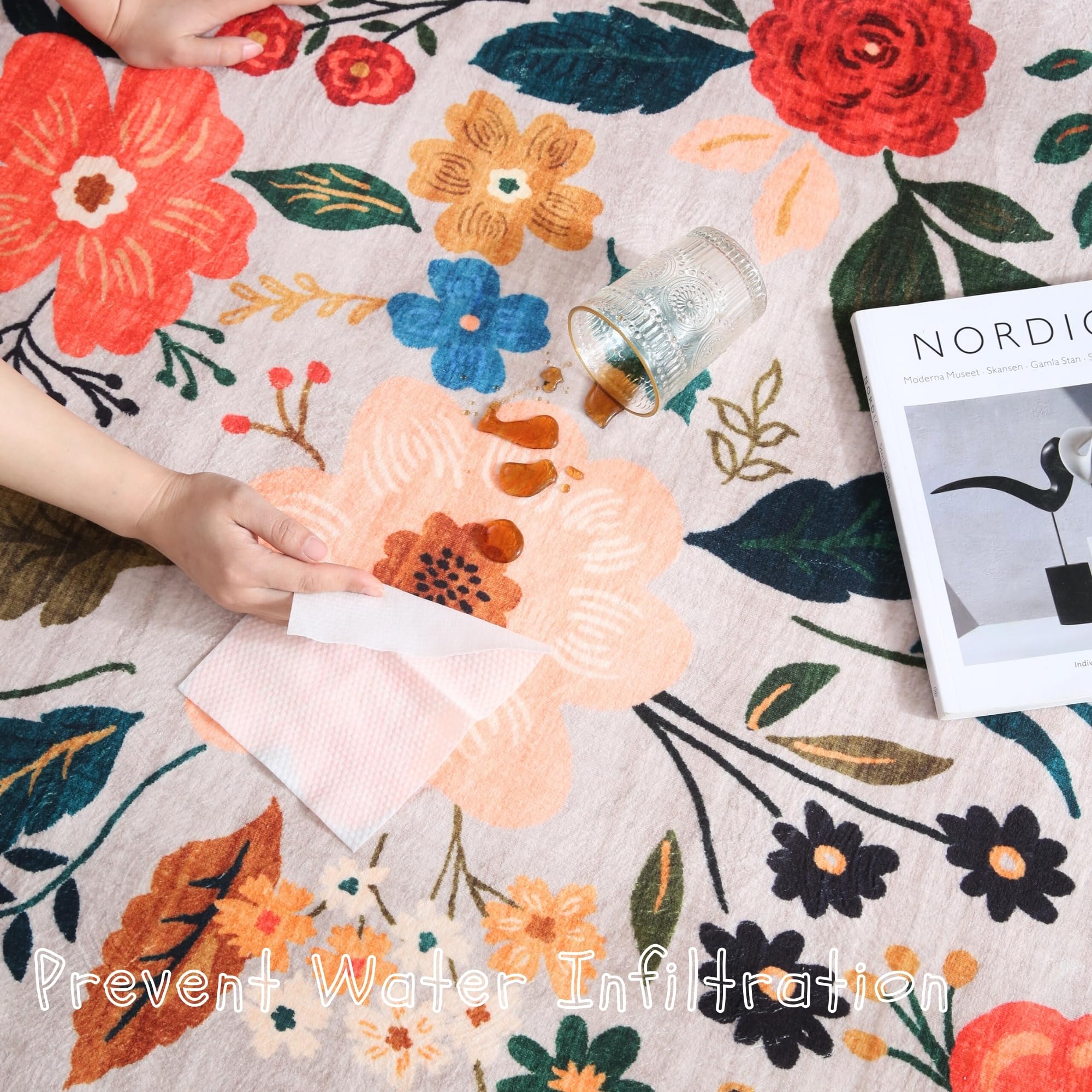 Living Room Rug 6x9 Rug Machine Washable Boho Area Rug Non Slip Floral Vintage