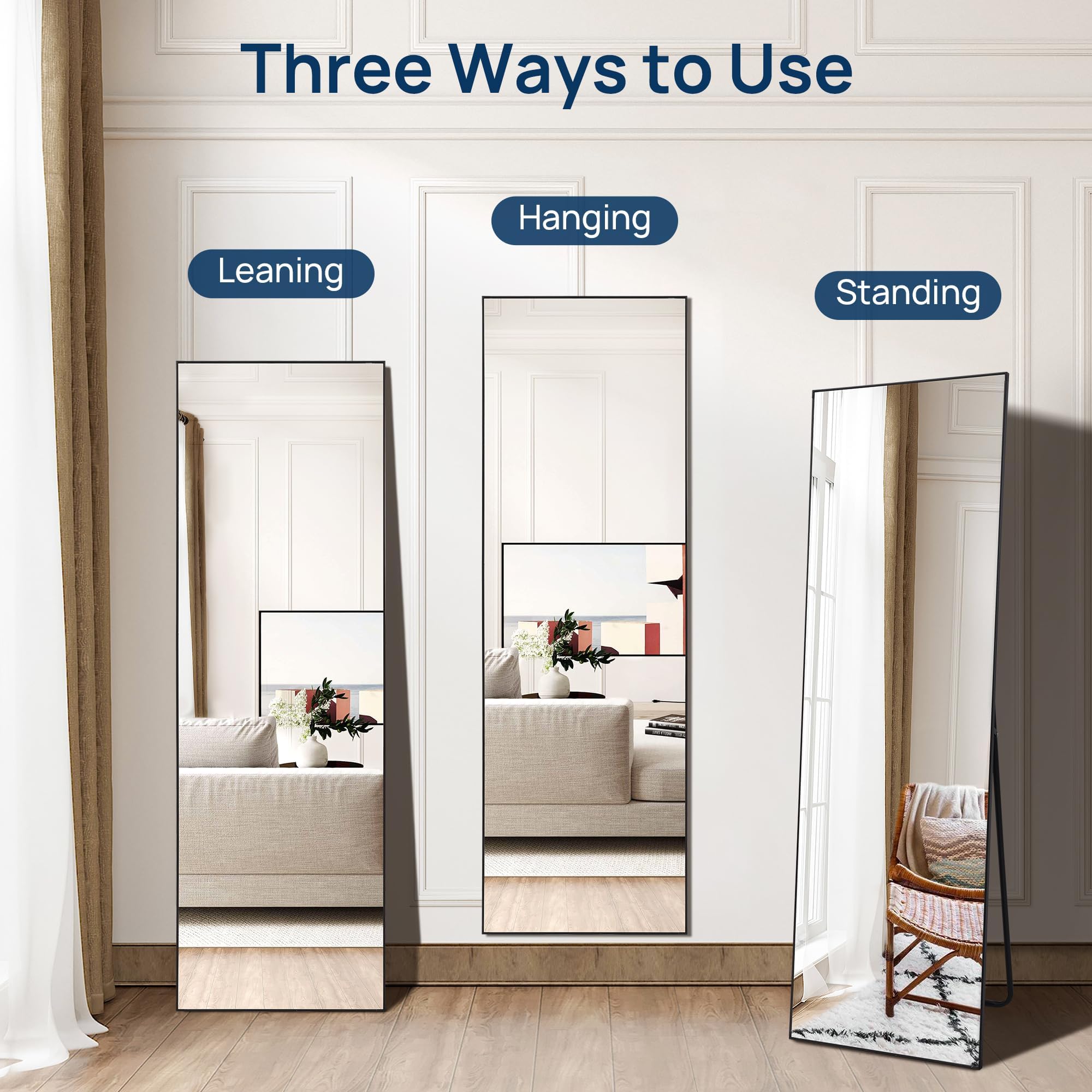 63"x20" Full Length Mirror with Stand, Large Body Mirror Hanging or Leaning Against Wall