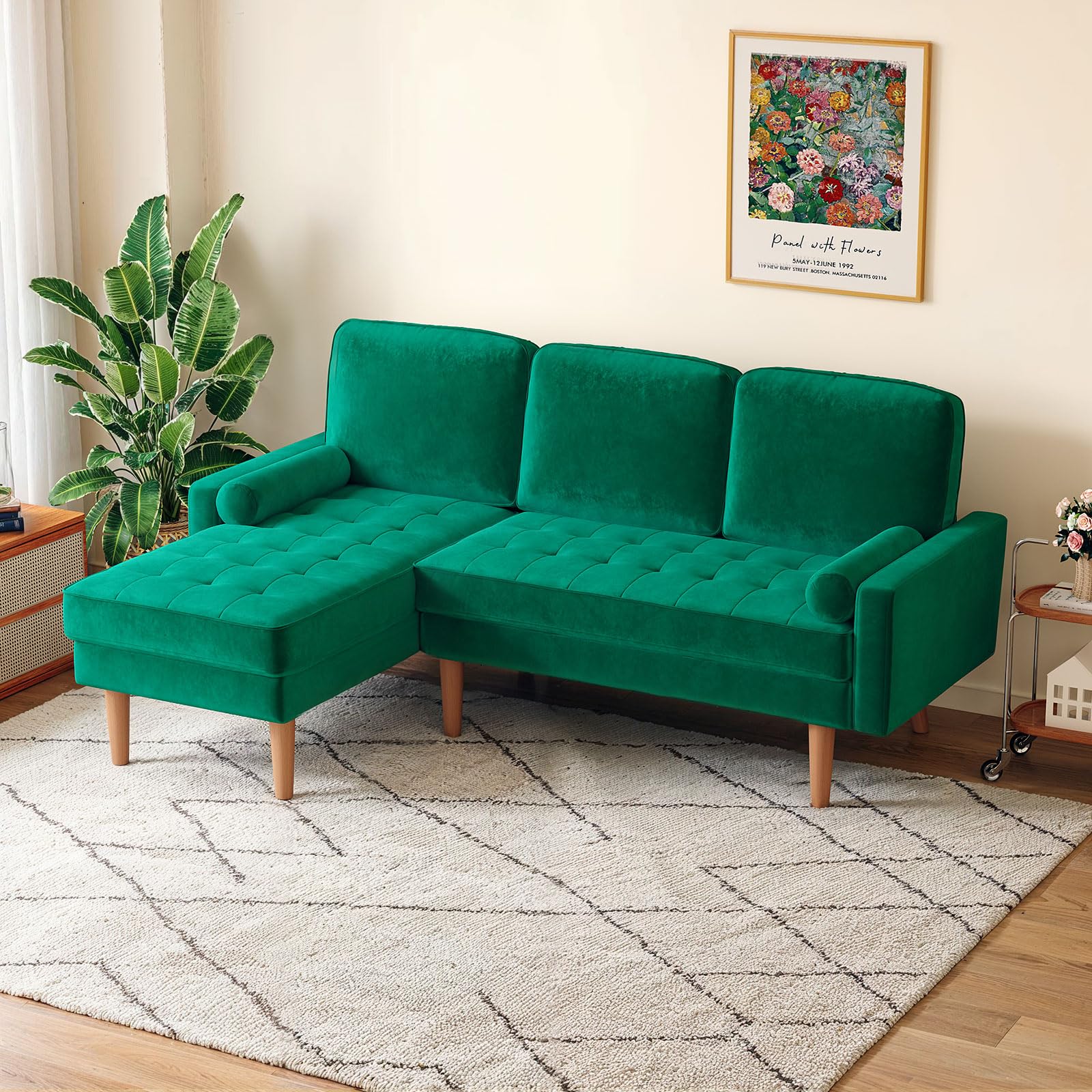 Shaped Couch, Velvet L Shaped Sofa with Convertible Chaise, Sectional