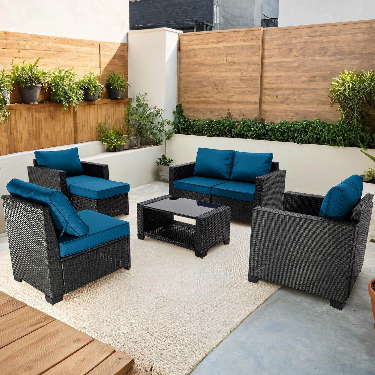 7 Piece Patio Furniture Set Wicker Outdoor Conversation Set All Weather Sectional Patio