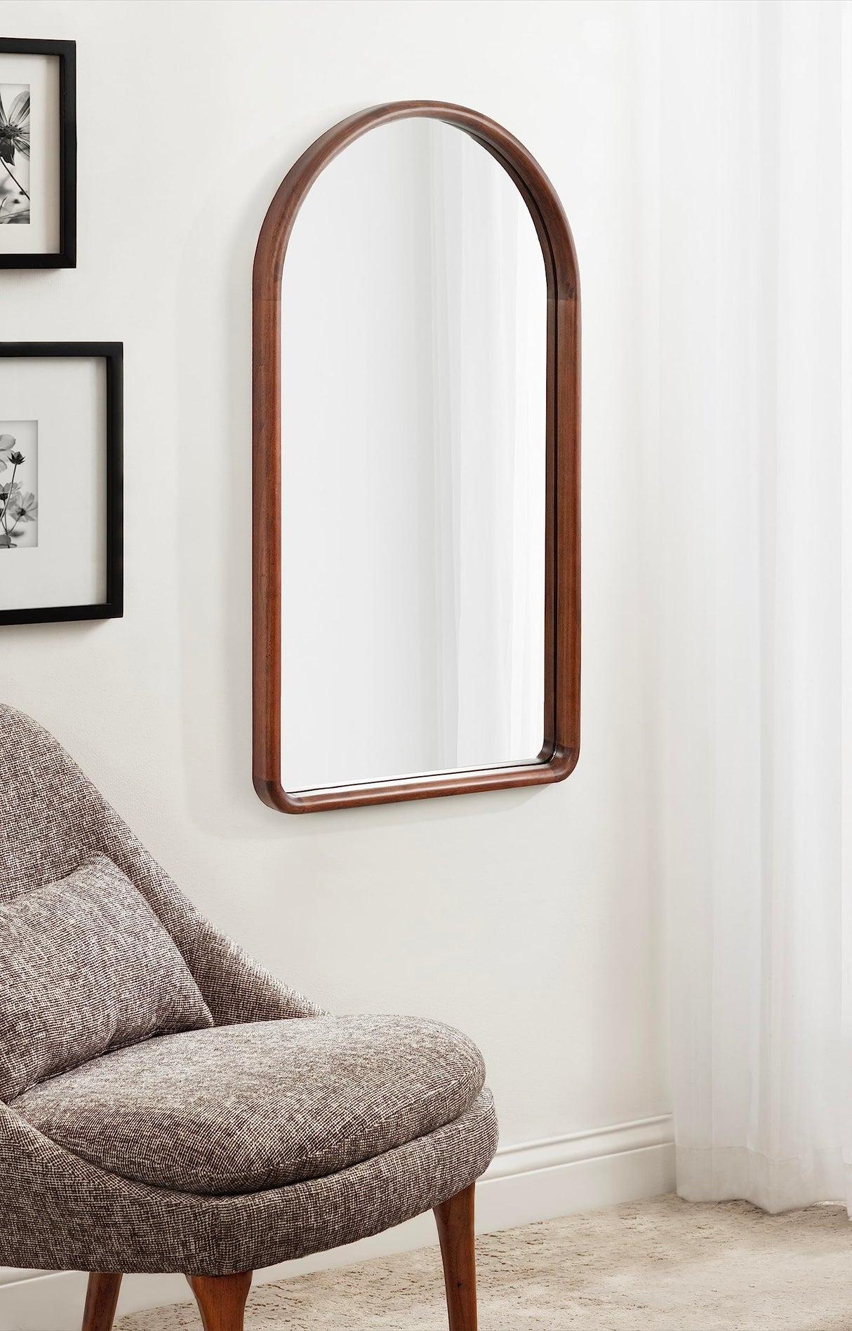Kate and Laurel Talma Tall Arched Wall Mirror, 20 x 36, Dark Walnut, Transitional Arch Mirror with Solid Poplar Wood Frame and Rounded Frame Profile