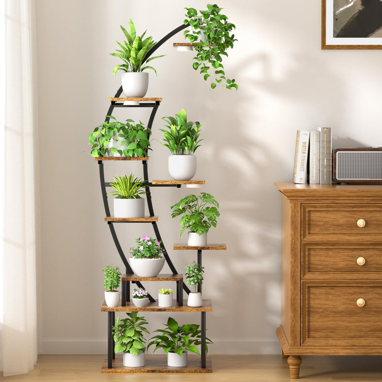 LumiBloom 9-Tier Half-Moon Plant Stand with LED Grow Lights