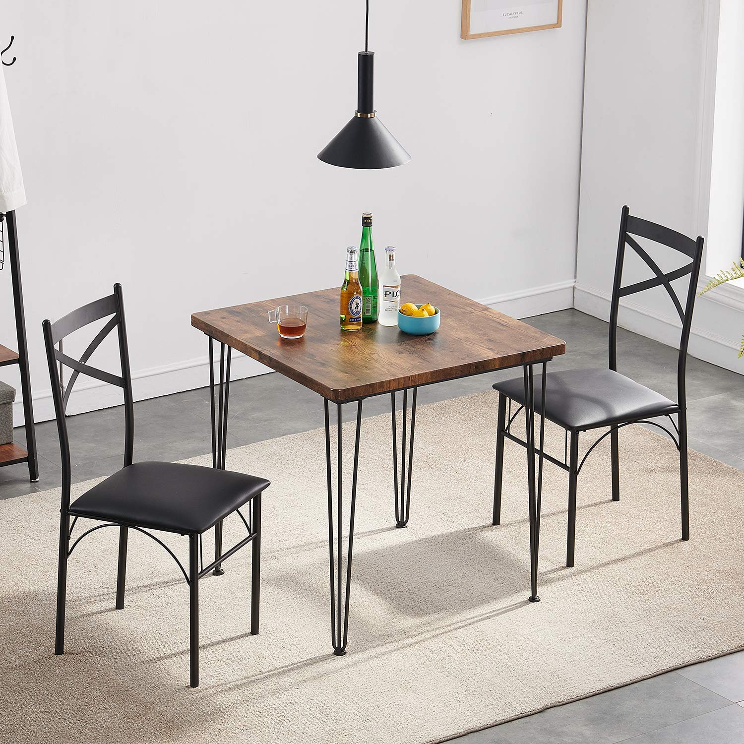 3 Piece Kitchen Dining Room Table and Chairs Set for Dinette, Breakfast Nook, Farmhouse