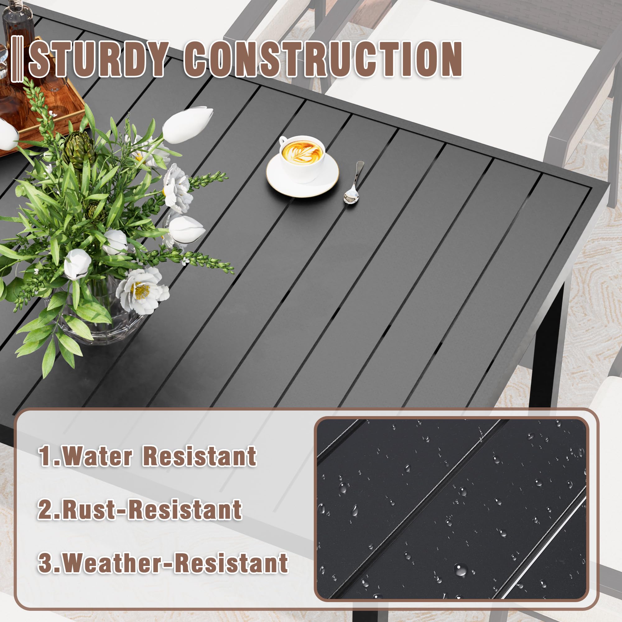 Qsoer 7-Piece Patio Dinning Set, All-Weather Use Outdoor Dinning Set for 6 with 1 Rectangular Table and 6 Metal Chairs for Deck, Porch, Poolside,Backyard