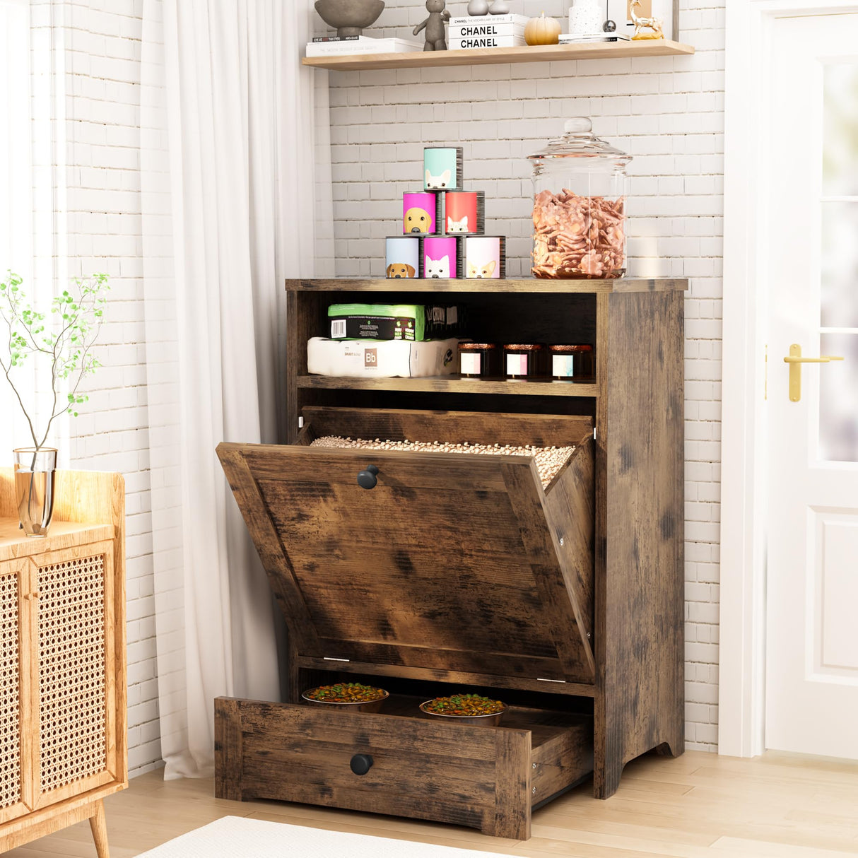 Dog Feeding Station with Storage Cabinet & Elevated Bowls