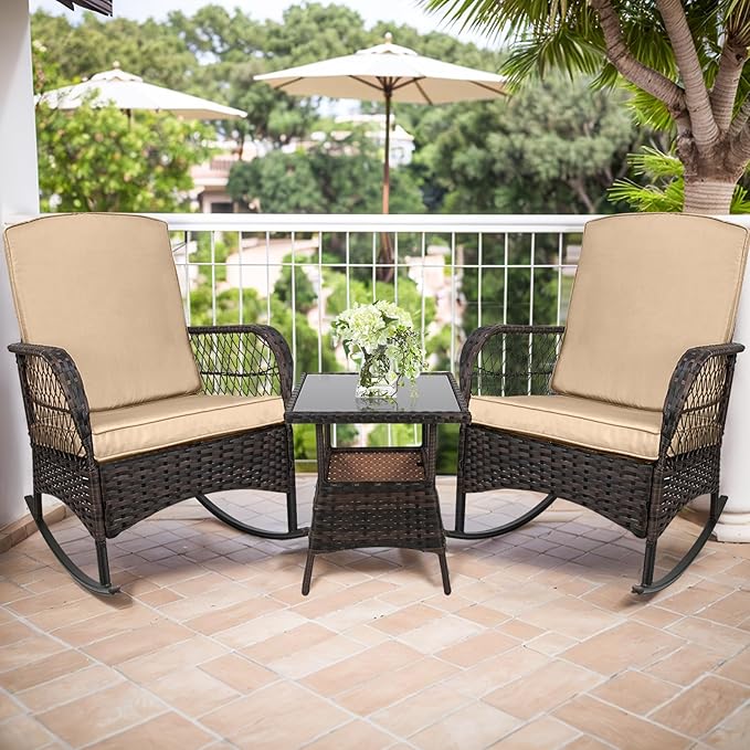 3 pcs Rocking Bistro Set Conversation Chairs with Arm Rest