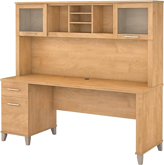 Somerset 72-Inch Computer Desk with Hutch & Drawers – Storm Gray Executive Office Desk