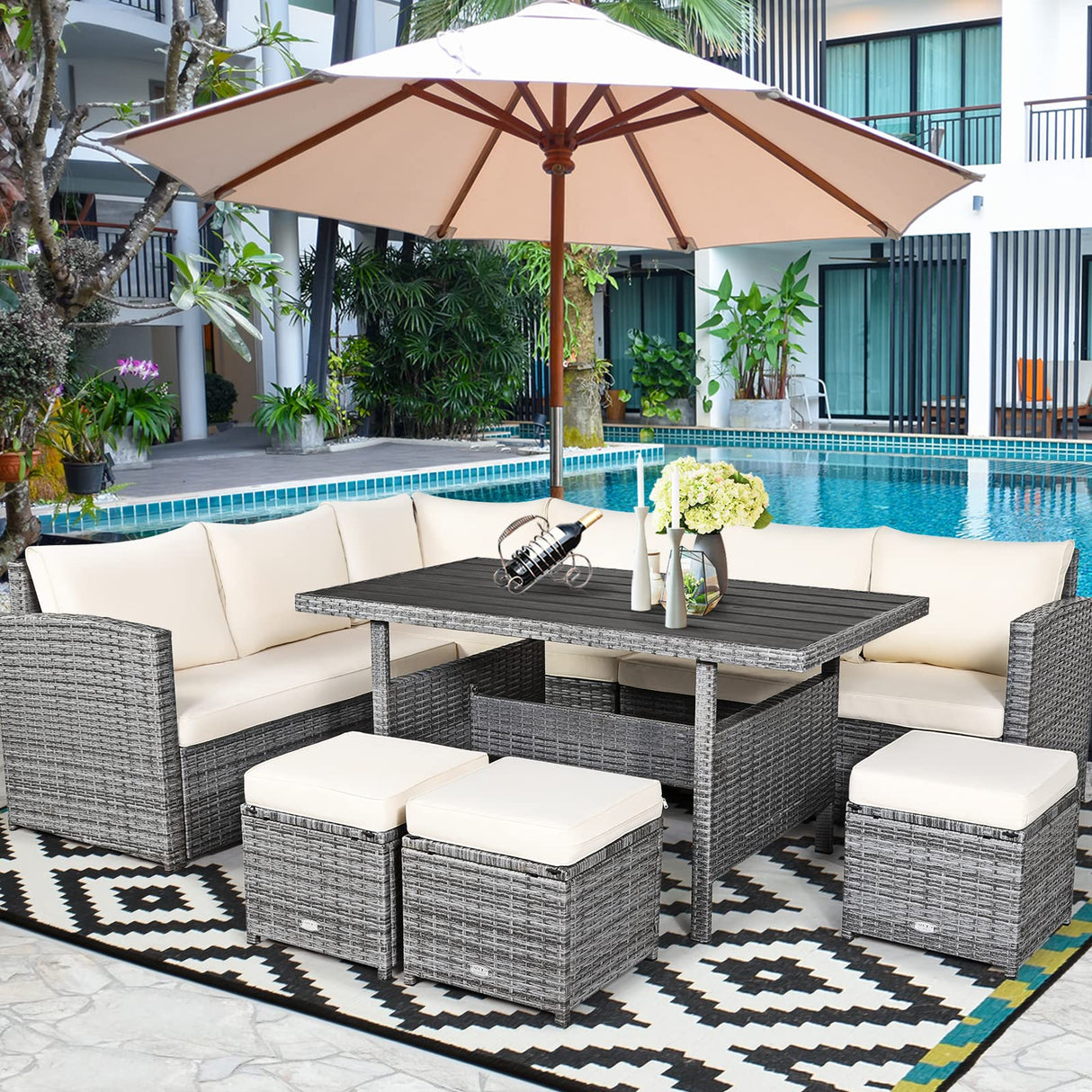 7 PCS Wicker Outdoor Conversation Set, Patio Sectional Furniture Sofa Set