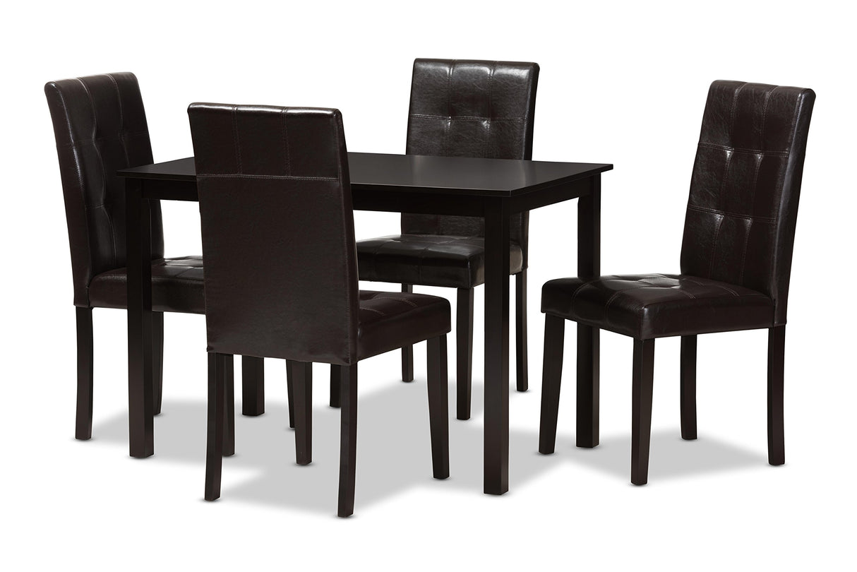 Avery Dining Set and Dining Set Dark Brown Faux Leather Upholstered 5-Piece Dining Set