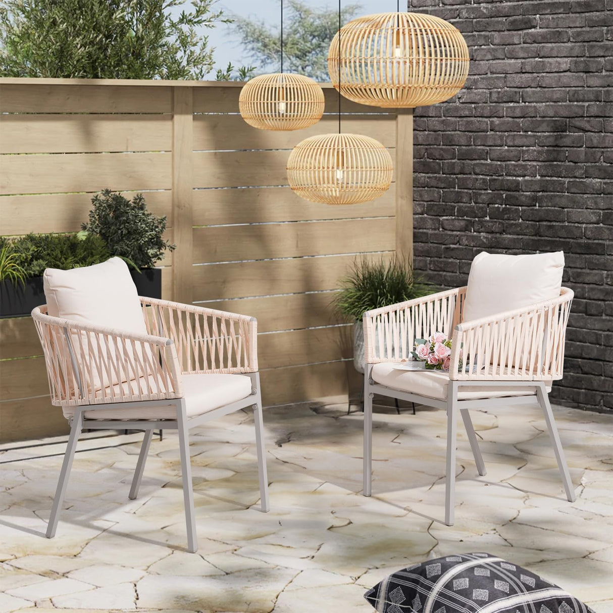 Patio Dining Chairs Set of 2, Outdoor Aluminum Dining Chairs with Woven Rope