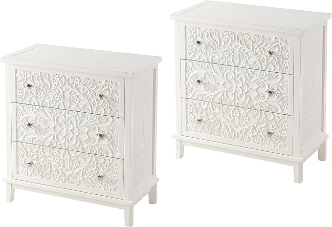 3-Drawer Fully-Assembled Flower Motif Dresser for French Country, Farmhouse, Modern