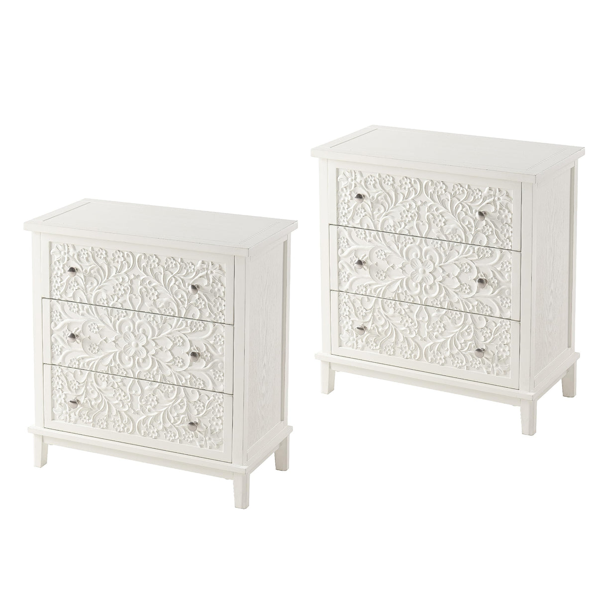 Fully-Assembled Flower Motif Dresser, Set of 2 Nightstand