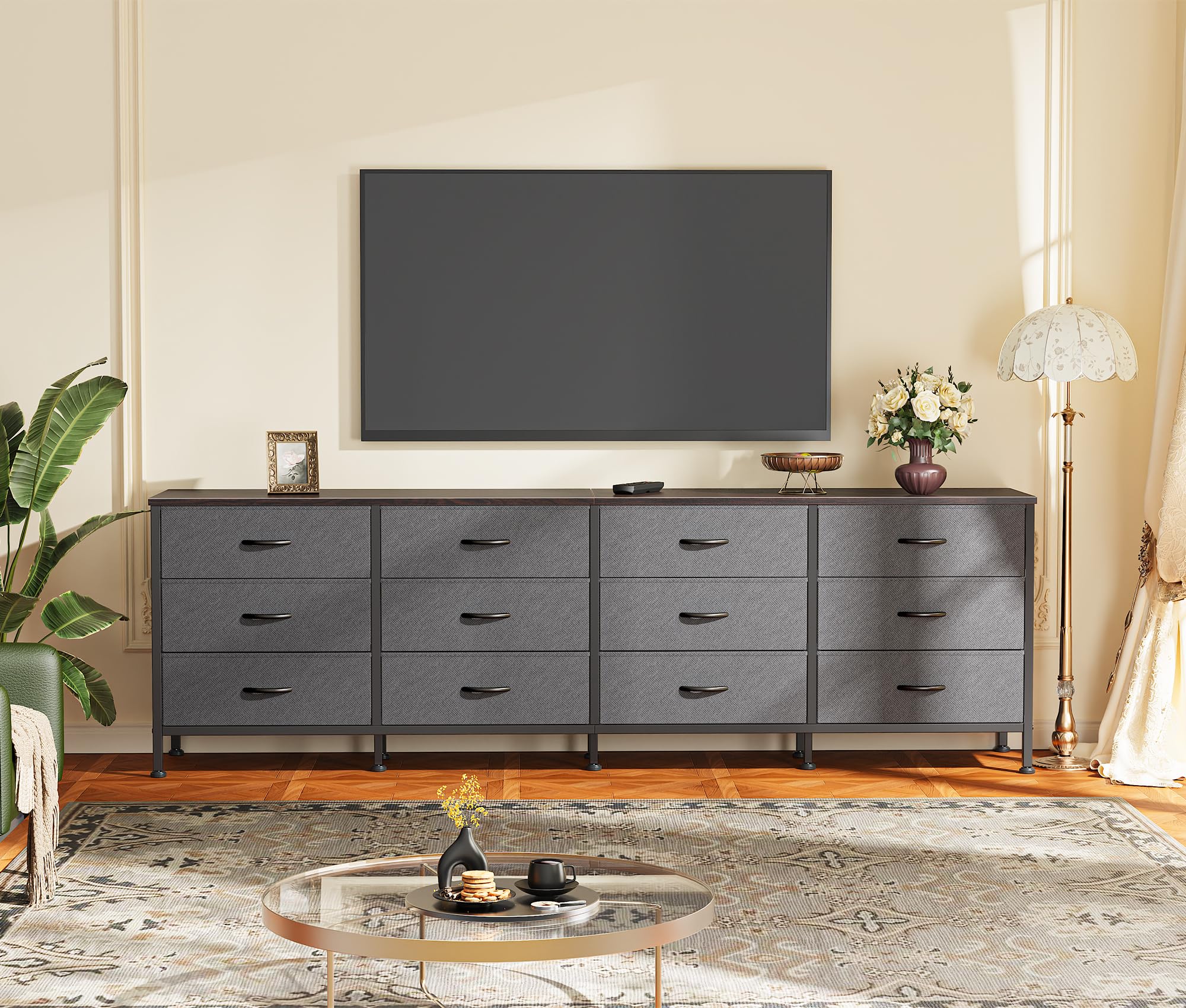 70 Inch Dresser for Bedroom, TV Stand for 65, 75, 80 Inch TV, 12 Drawer Long Dresser